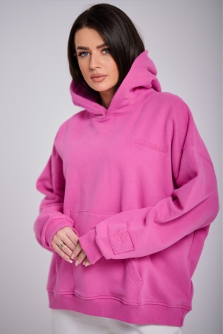 Bluza Z Kapturem Oversize Damska Różowa Natural Side Basic Logo NS2547