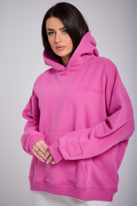 Bluza Z Kapturem Oversize Damska Różowa Natural Side Basic Logo NS2547
