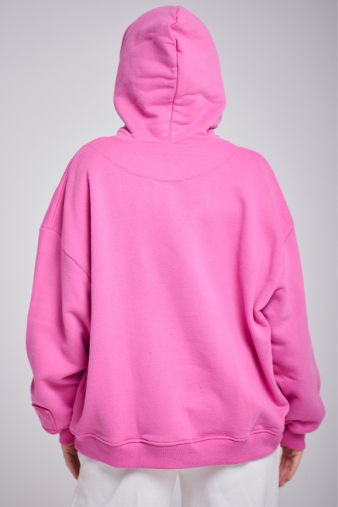 Bluza Z Kapturem Oversize Damska Różowa Natural Side Basic Logo NS2547