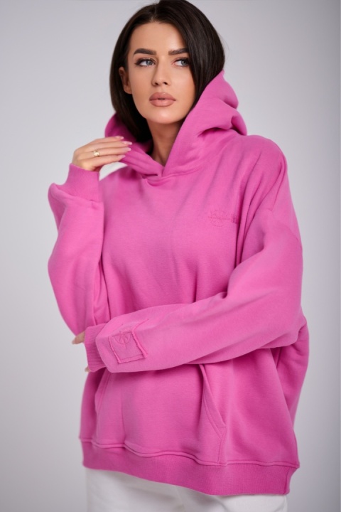 Bluza Z Kapturem Oversize Damska Różowa Natural Side Basic Logo NS2547