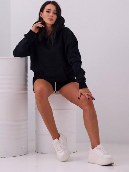 Bluza Z Kapturem Oversize Damska Czarna Natural Side Basic Logo NS2583