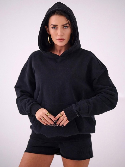 Bluza Z Kapturem Oversize Damska Czarna Natural Side Basic Logo NS2583