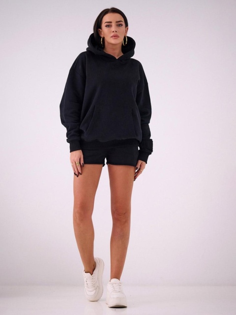Bluza Z Kapturem Oversize Damska Czarna Natural Side Basic Logo NS2583