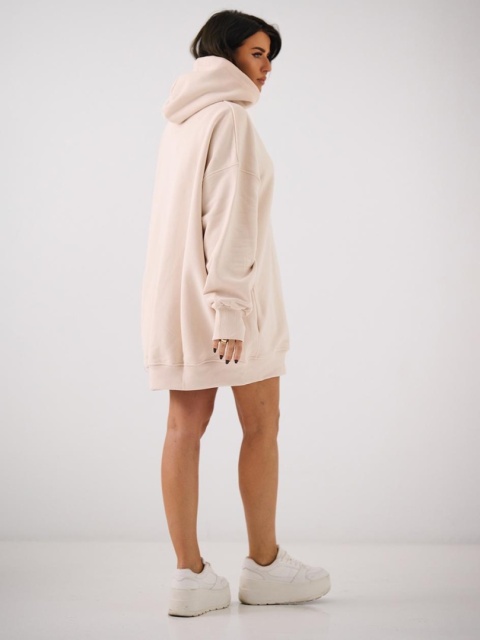 Bluza Z Kapturem Super Oversize Damska Beżowa Natural Side Haft Logo NS2551
