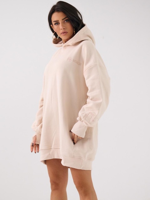 Bluza Z Kapturem Super Oversize Damska Beżowa Natural Side Haft Logo NS2551