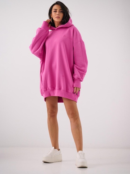 Bluza Z Kapturem Super Oversize Damska Różowa Natural Side Haft Logo NS2551