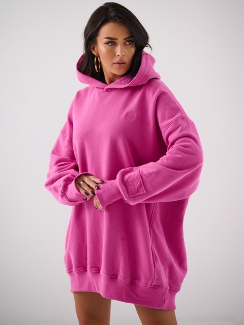 Bluza Z Kapturem Super Oversize Damska Różowa Natural Side Haft Logo NS2551
