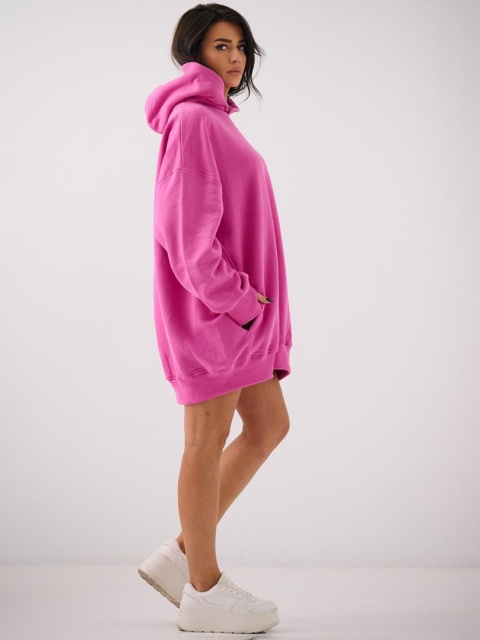 Bluza Z Kapturem Super Oversize Damska Różowa Natural Side Haft Logo NS2551