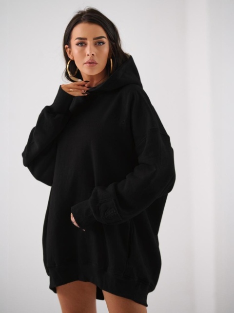 Bluza Z Kapturem Super Oversize Damska Czarna Natural Side Haft Logo NS2551