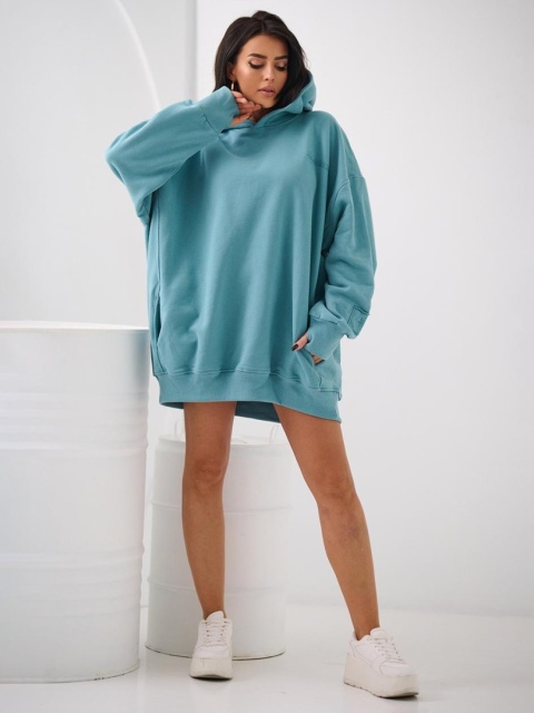 Bluza Z Kapturem Super Oversize Damska Zielona Natural Side Haft Logo NS2551