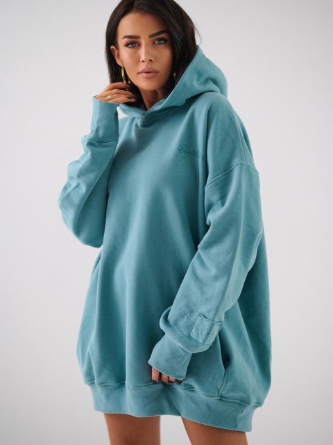 Bluza Z Kapturem Super Oversize Damska Zielona Natural Side Haft Logo NS2551