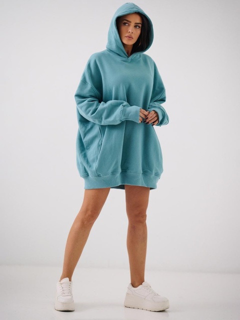 Bluza Z Kapturem Super Oversize Damska Zielona Natural Side Haft Logo NS2551