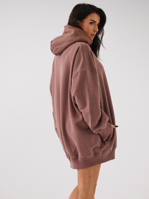 Bluza Z Kapturem Super Oversize Damska Brązowa Natural Side Haft Logo NS2551