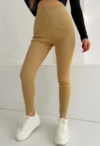 Damskie Legginsy Z Wysokim Stanem Ciemno Beżowy Natural Side NS2585-1