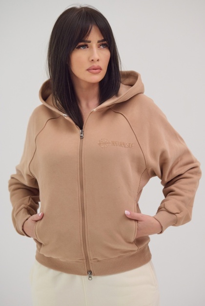 Bluza Rozpinana Damska Z Kapturem Ciemno Beżowa Natural Side NS26122