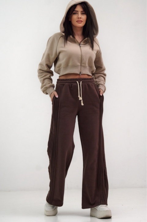 Spodnie Dresowe Damskie Brązowe Natural Side Leg Seams NS2557-2