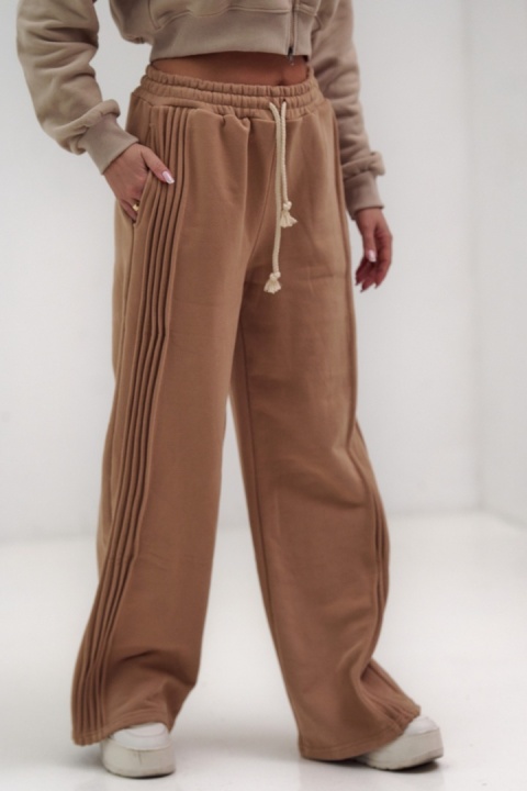 Spodnie Dresowe Damskie Ciemno Beżowe Natural Side Leg Seams NS2557-2