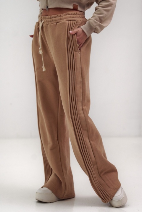 Spodnie Dresowe Damskie Ciemno Beżowe Natural Side Leg Seams NS2557-2