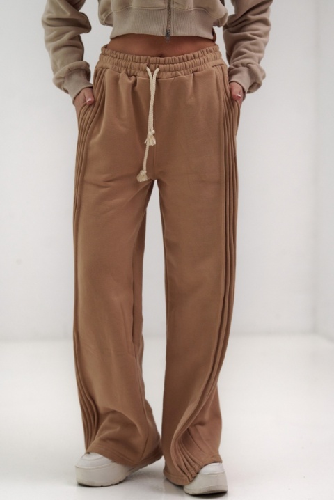Spodnie Dresowe Damskie Ciemno Beżowe Natural Side Leg Seams NS2557-2