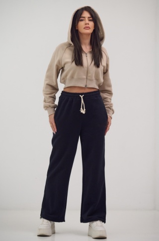 Spodnie dresowe wide leg z regulacją nogawki Czarne Natural Side NS26101